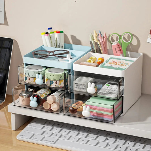 Small Desktop Organizer with Drawers & Storage Box