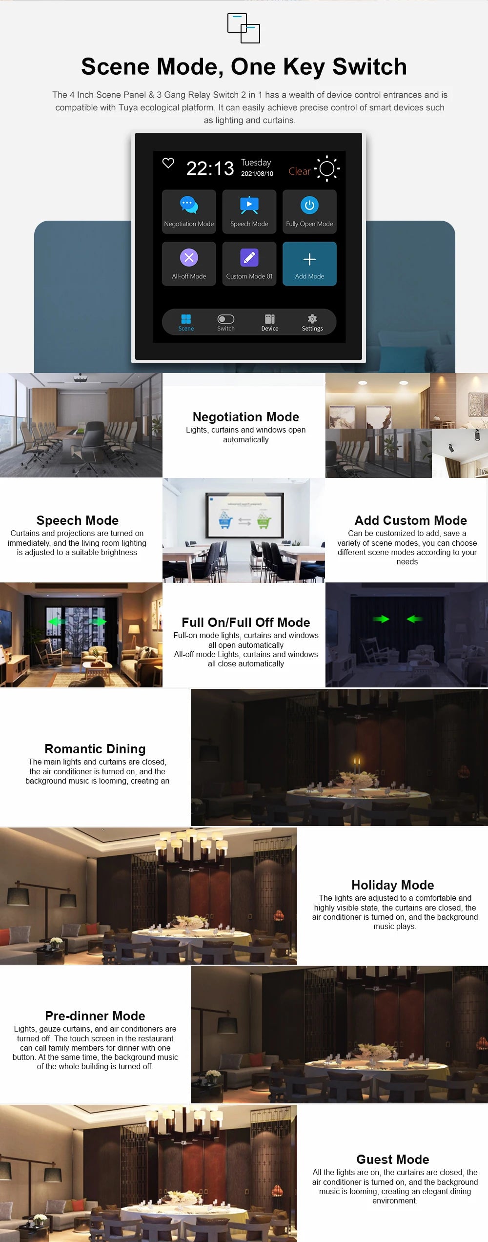 Smart Zigbee Touch Screen Scene Control Panel