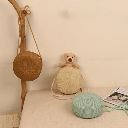 Handwoven Round Straw Crossbody Bag