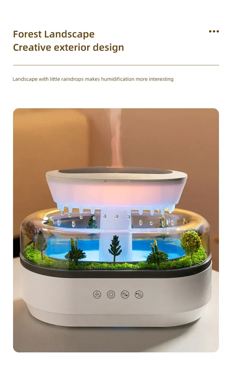 Raindrop Aroma Humidifier with White Noise & Colorful LED Light
