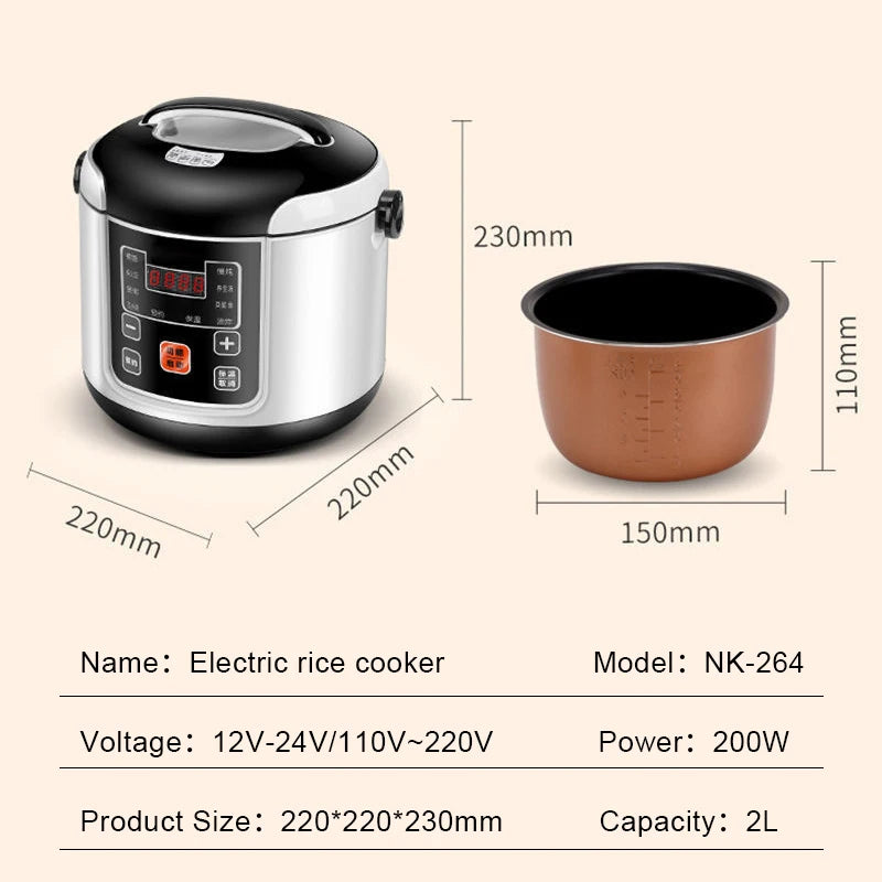 Portable Electric Rice Cooker 2L for Cars, Trucks & Travel