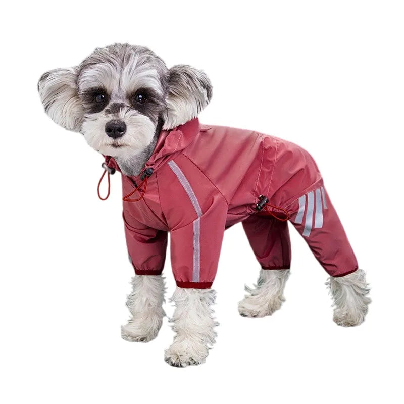 Full-Body Waterproof Dog Overalls with Reflective Strips & Hood