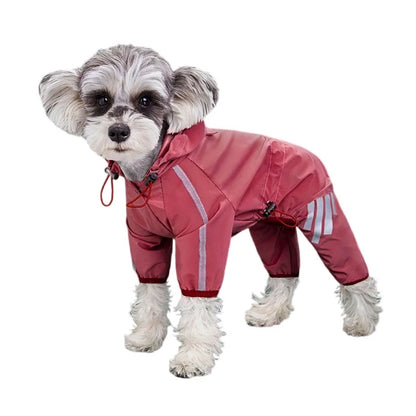 Full-Body Waterproof Dog Overalls with Reflective Strips & Hood