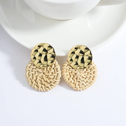 AENSOA Boho Handmade Geometric Wooden Drop Earrings
