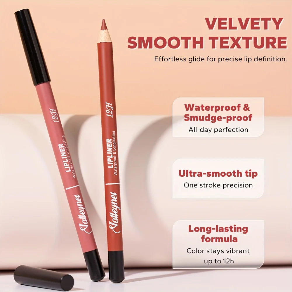 Waterproof Velvet Lip Liner Duo – Long-Lasting Matte Lip Makeup Pencil
