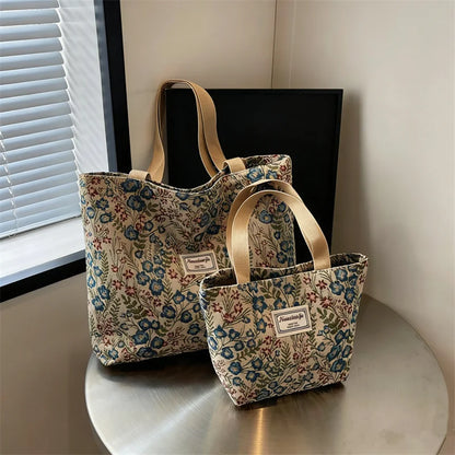 Embroidered Floral Canvas Tote Bag