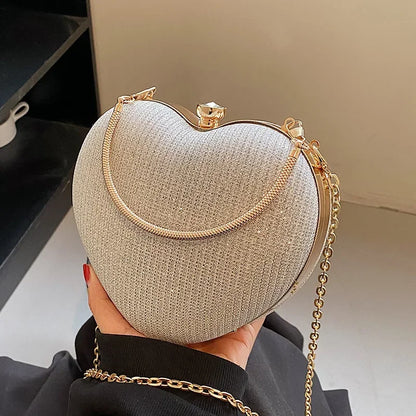 Heart-Shaped Evening Clutch Bag with Chain Strap
