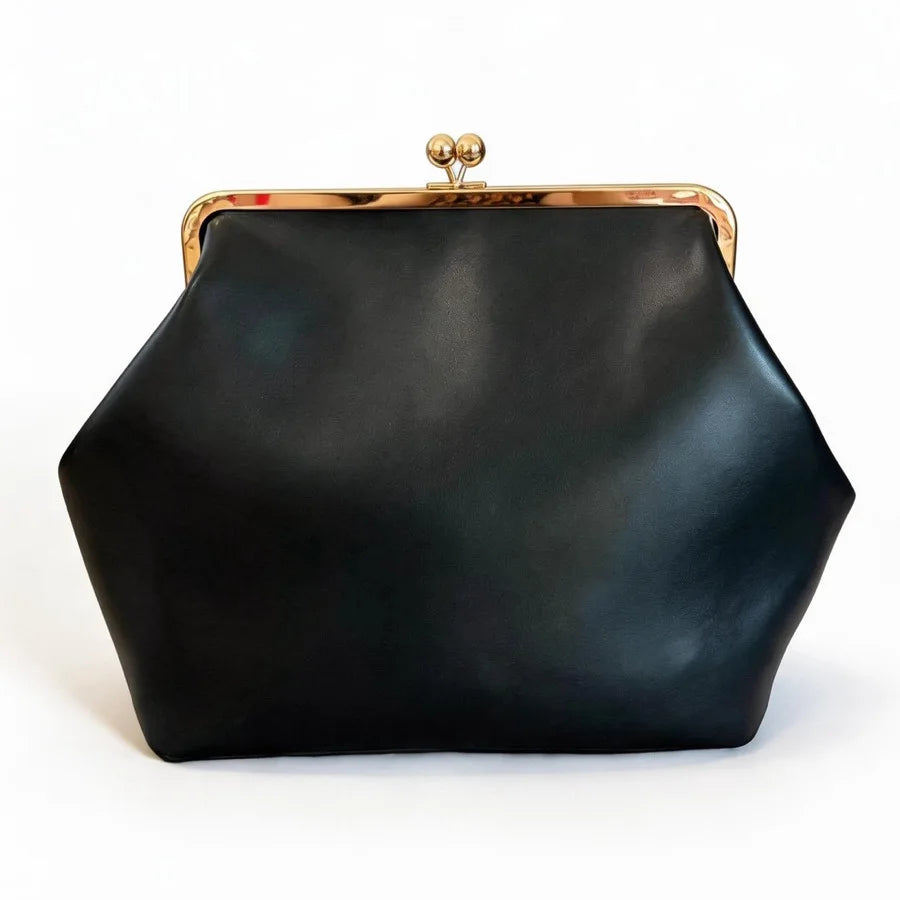 Women's PU Leather Kiss Lock Shell Handbag