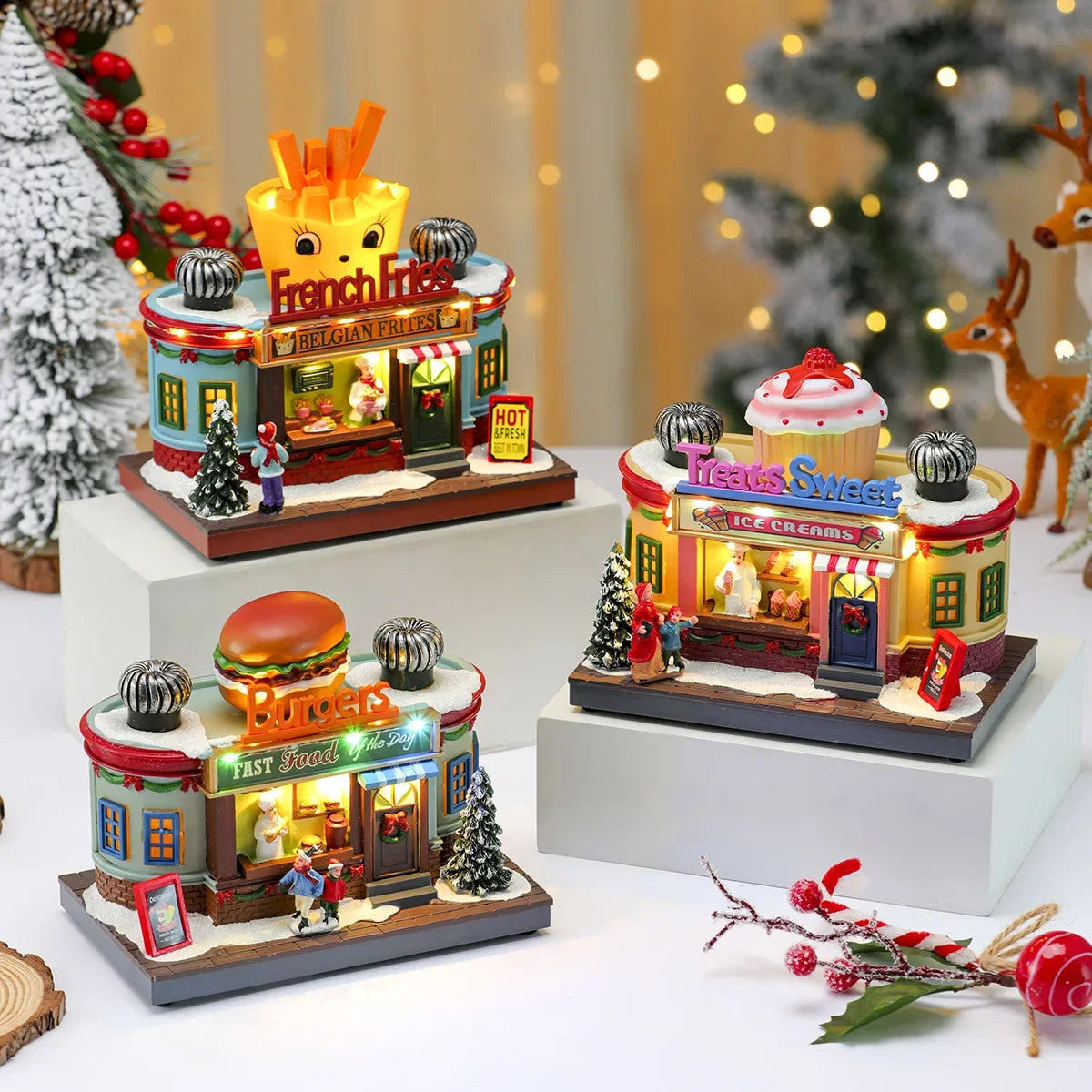 Rotating Light-Up Christmas Shop Music Box