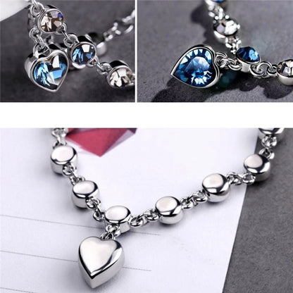 Women Silver Color Blue Crystal Heart Bracelet