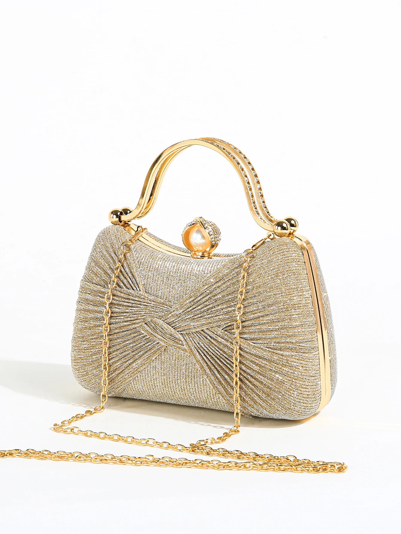 Ruched Glitter Evening Clutch Bag