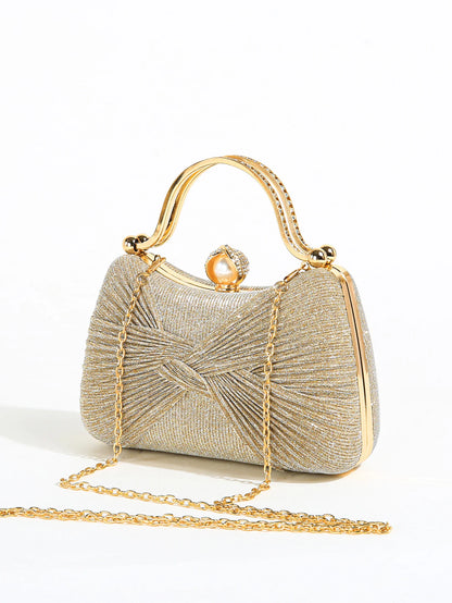 Ruched Glitter Evening Clutch Bag