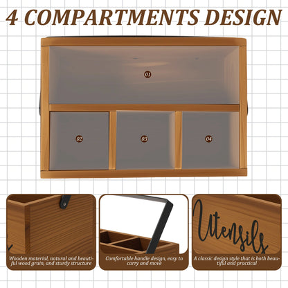 Wooden Tableware Storage Box with Handle