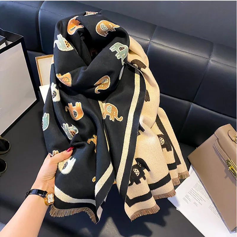 Women’s Winter Bird Print Warm Scarf