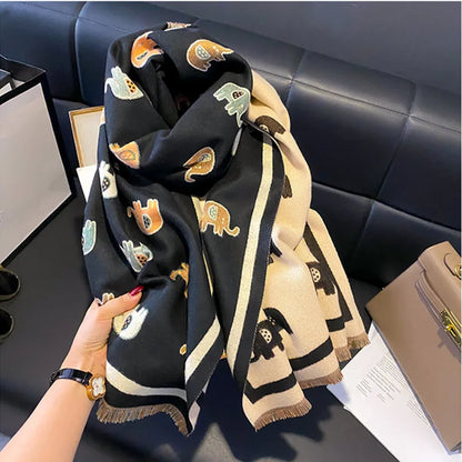 Women’s Winter Bird Print Warm Scarf