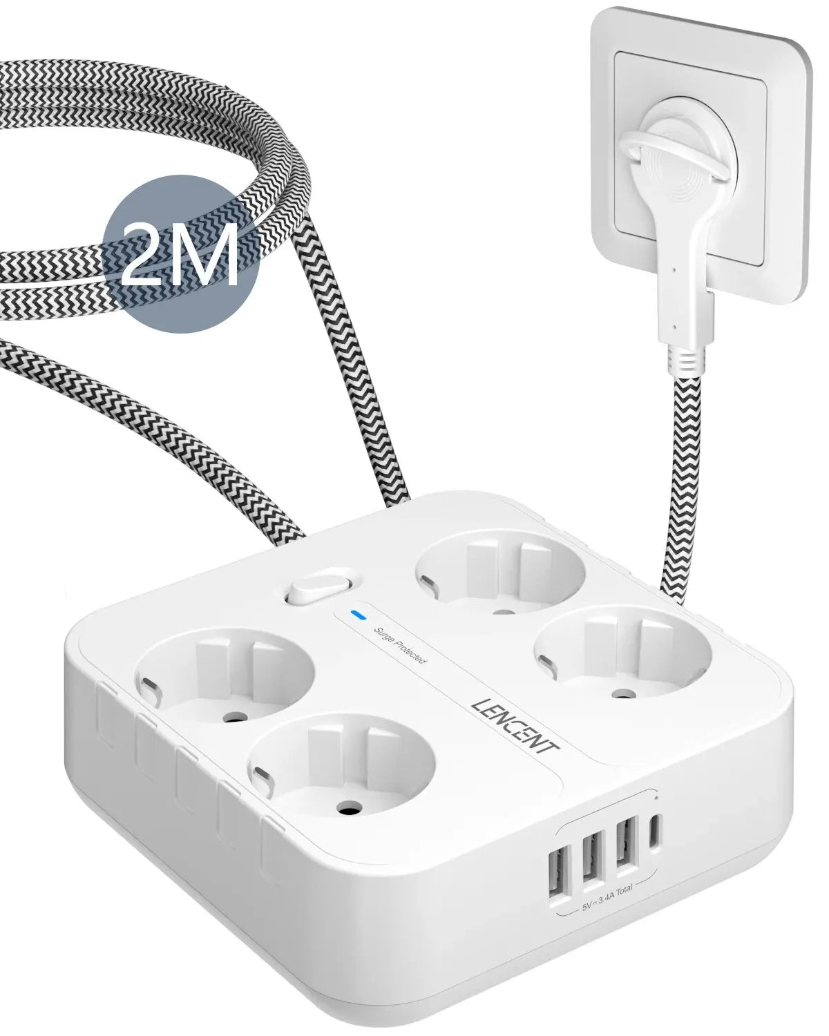 EU Power Strip with USB & Type-C Charging