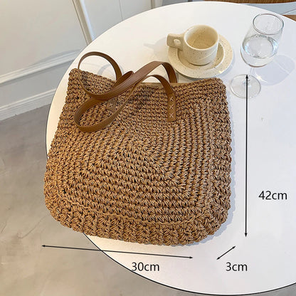 Handmade Woven Straw Beach Tote Bag