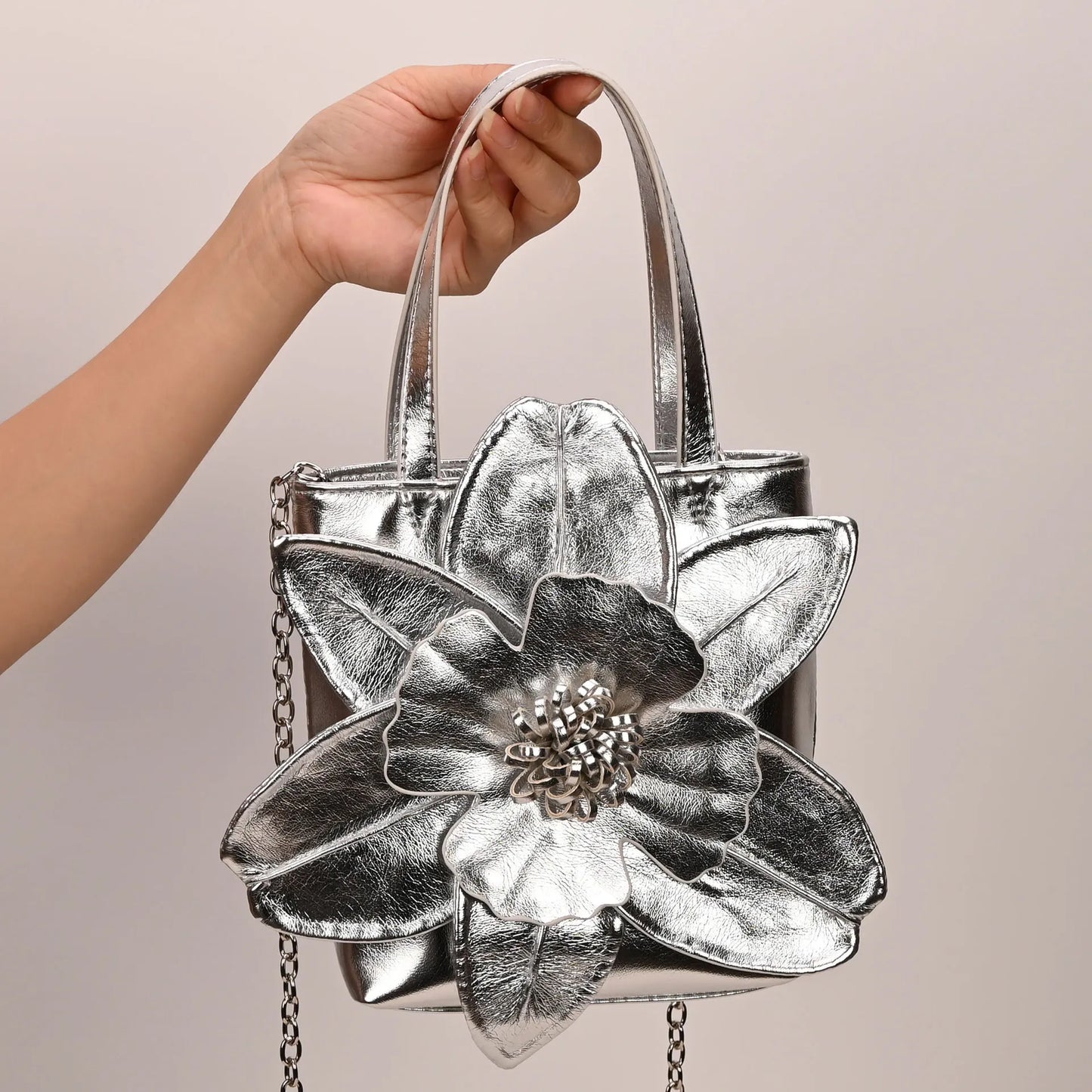 3D Floral PU Leather Bucket Handbag