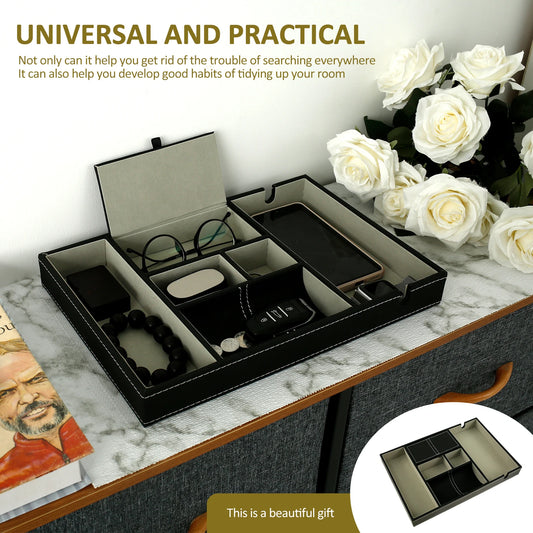 PU Desktop Organizer Valet Tray with Compartments