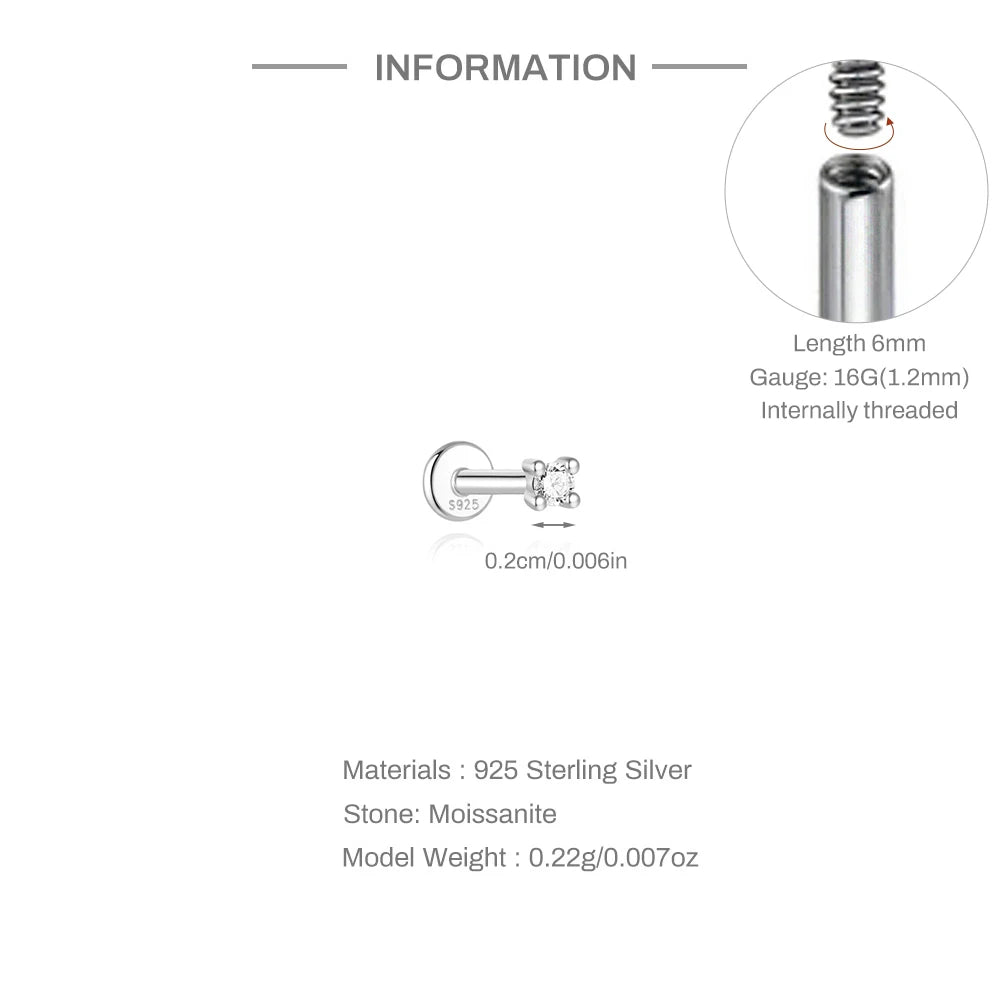 925 Sterling Silver Round Moissanite Stud Earring