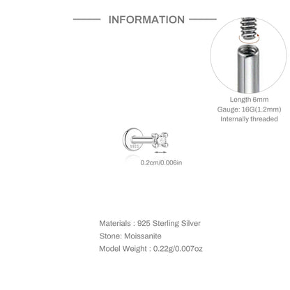 925 Sterling Silver Round Moissanite Stud Earring