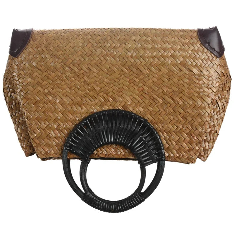 Woven Straw-Style Bamboo Handle Bag