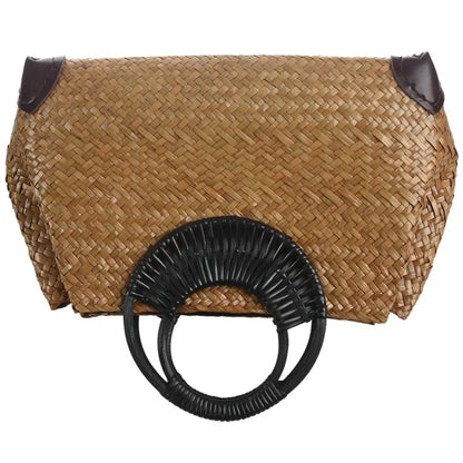 Woven Straw-Style Bamboo Handle Bag
