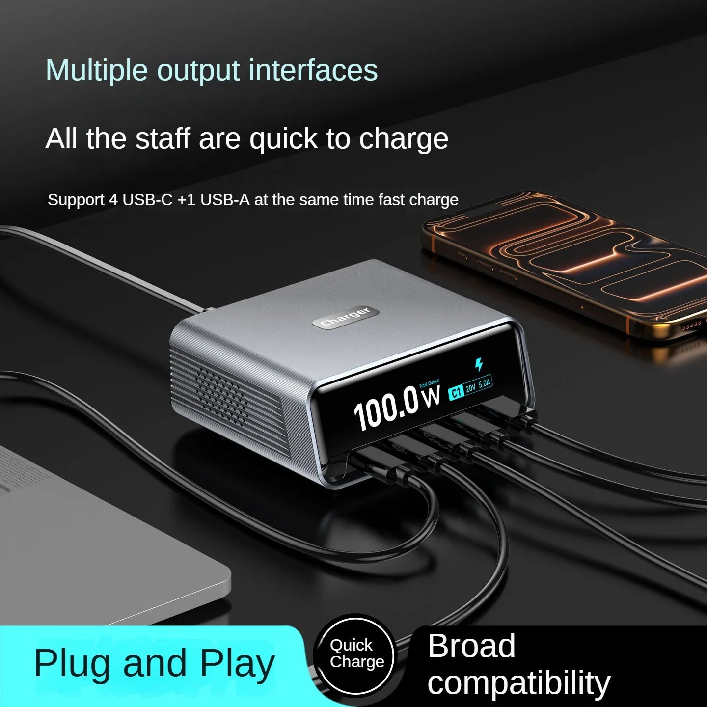 100W GaN 5-Port Smart Desktop Fast Charger