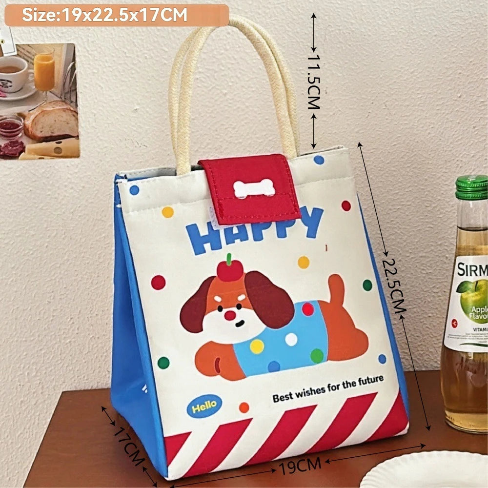 Cute Insulated Canvas Bento Lunch Tote Bag