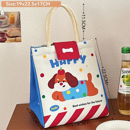 Cute Insulated Canvas Bento Lunch Tote Bag