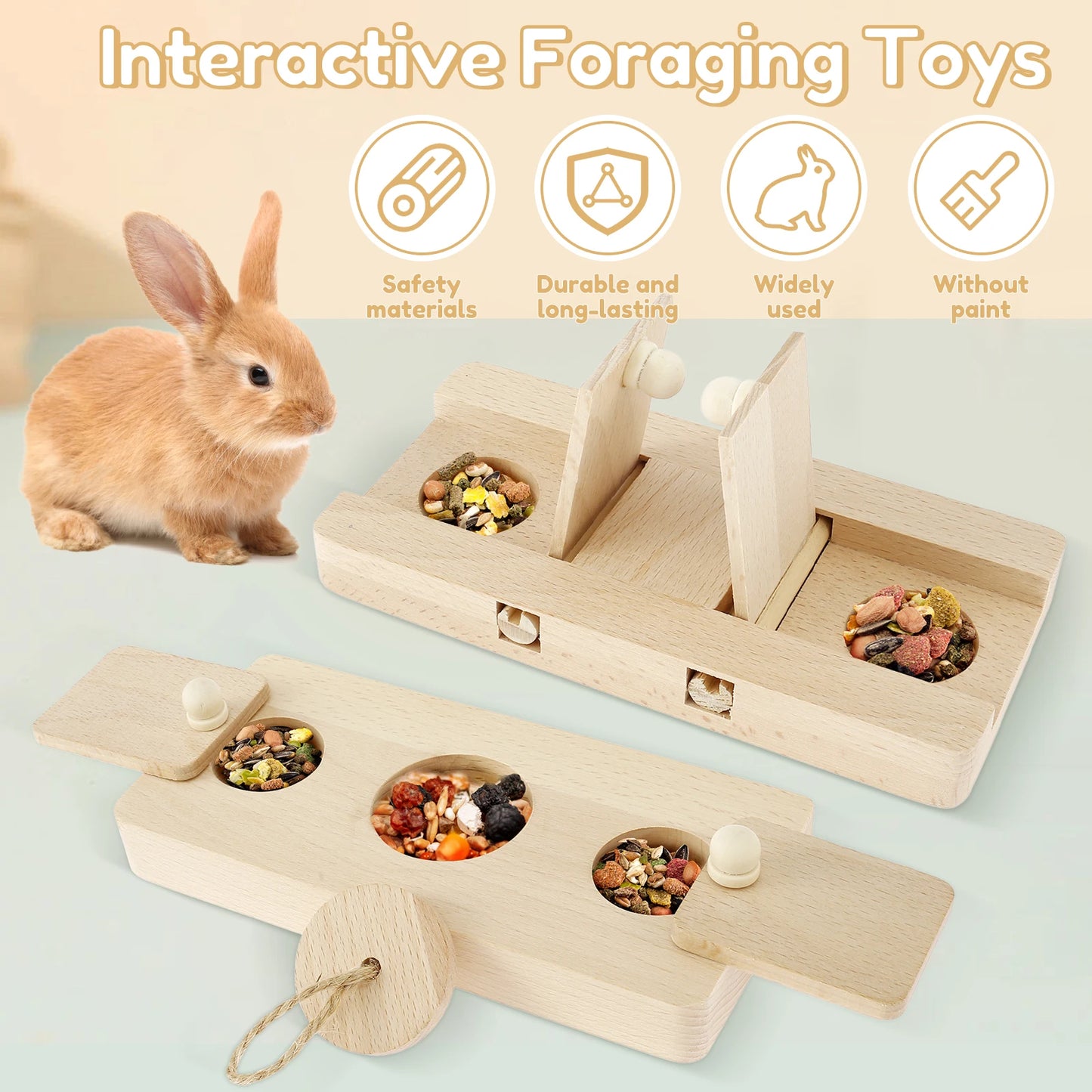 6-in-1 Wooden Small Pet Foraging Puzzle Feeder