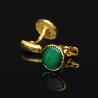 Round Gold-Tone Cufflinks with Coloured Stone