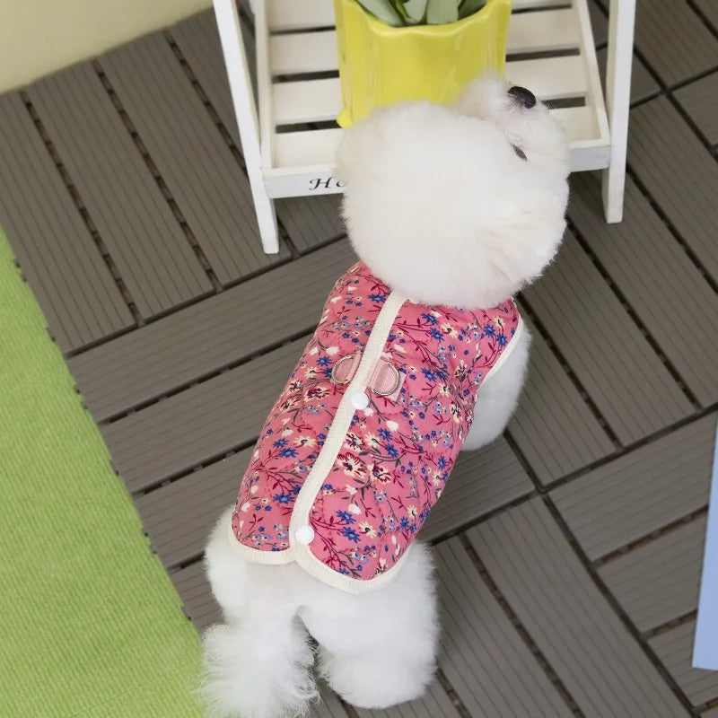 Spring Floral Pet Jacket – Warm Sleeveless Dog Vest