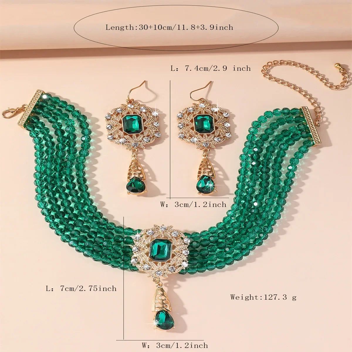 Multilayer Crystal Necklace & Geometric Earring Set