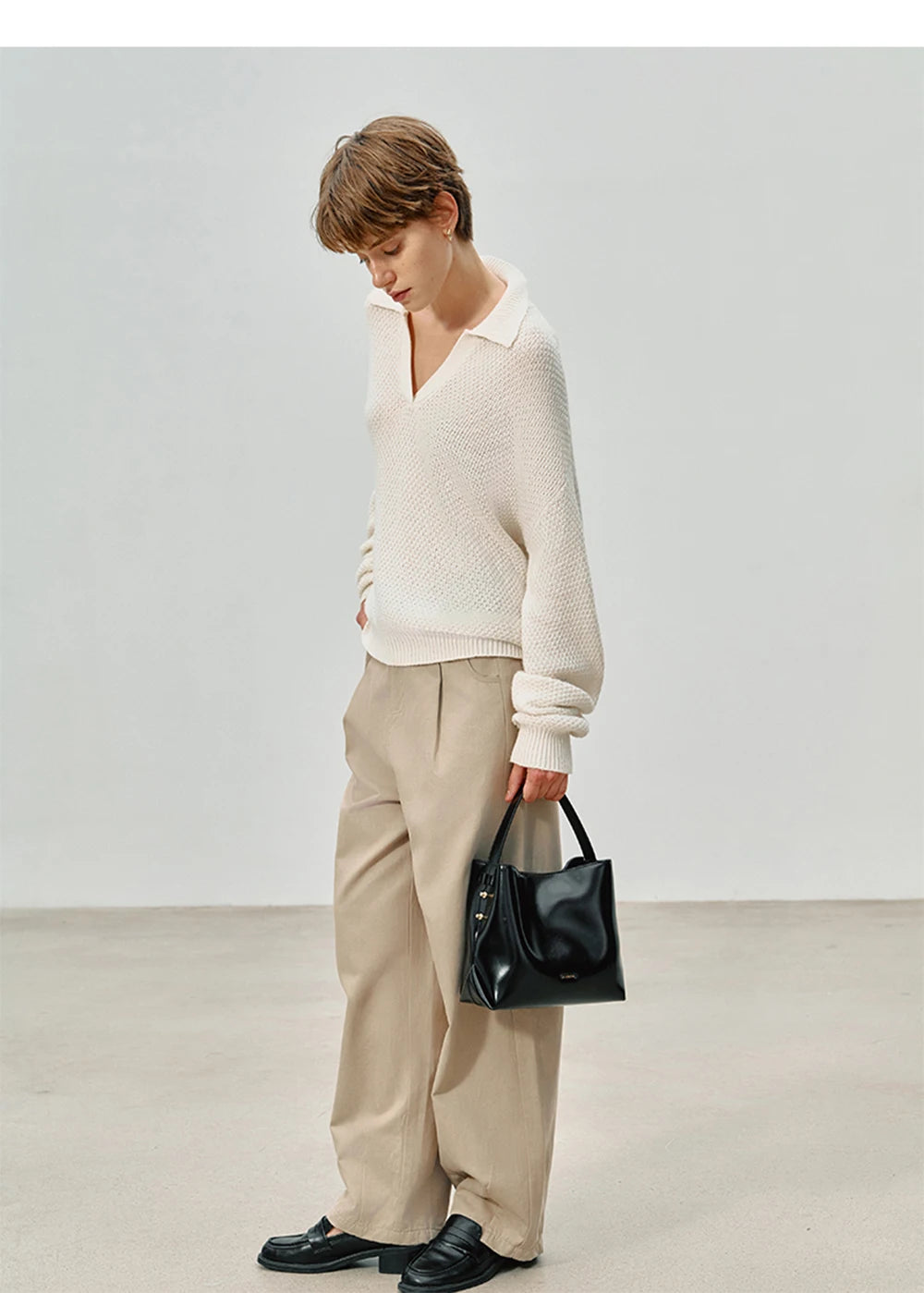 LA FESTIN Split Leather Bucket Tote Bag
