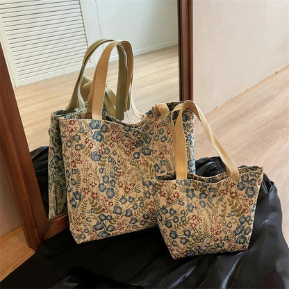 Embroidered Floral Canvas Tote Bag