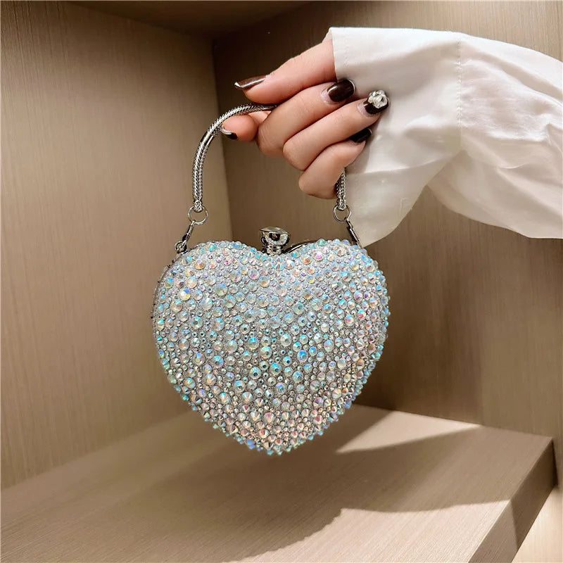 Luxury Heart Crystal Rhinestone Evening Clutch Bag