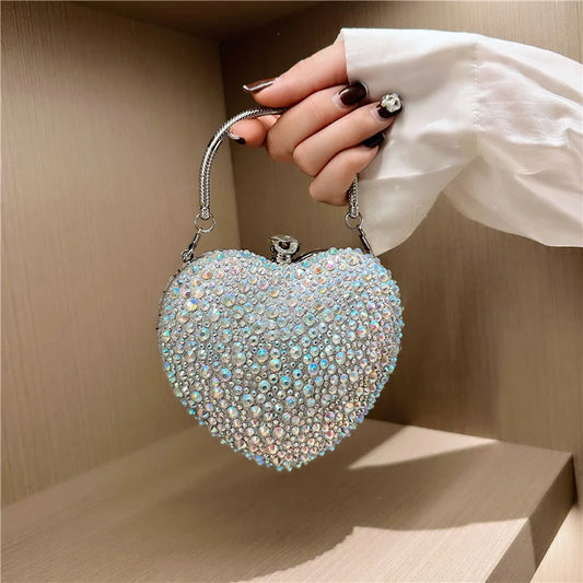 Luxury Heart Crystal Rhinestone Evening Clutch Bag