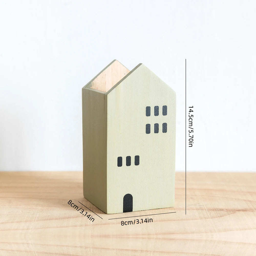 Wooden House Pen Holder & Desktop Organizer