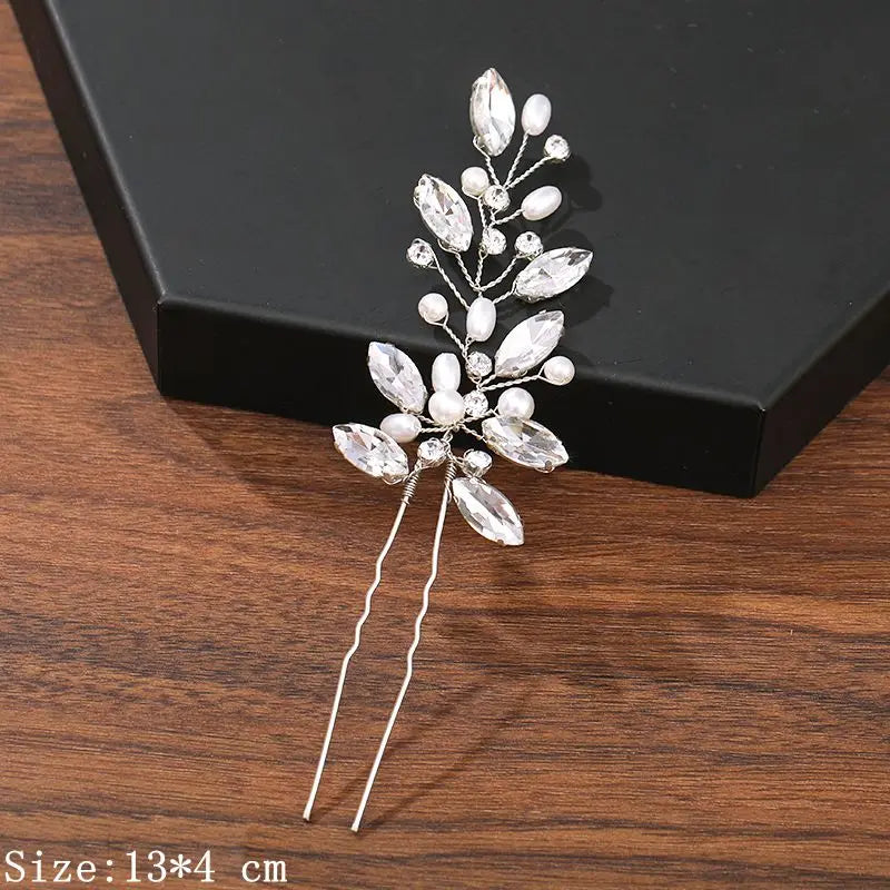 Pearl Rhinestone Flower Hair Pins