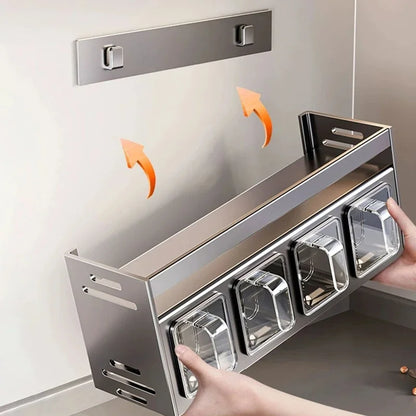 Wall Mounted Kitchen Storage Organizer with Spice Jar Holder