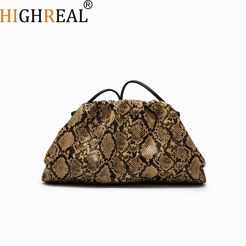 Snake Pattern Ruched Shoulder Bag