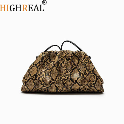 Snake Pattern Ruched Shoulder Bag