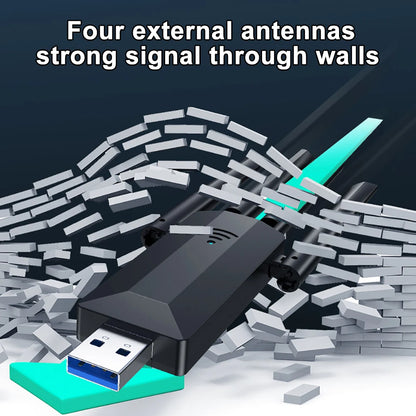 1200M USB 3.0 Dual-Band WiFi Adapter 2.4GHz/5GHz with 4 External Antennas
