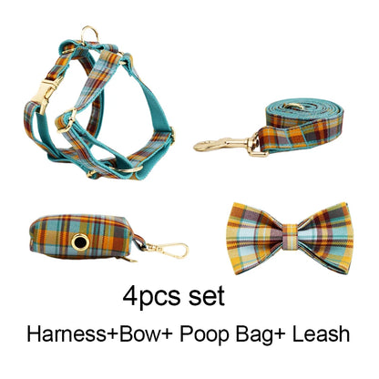 Personalized Plaid Dog Collar, Harness & Leash Set
