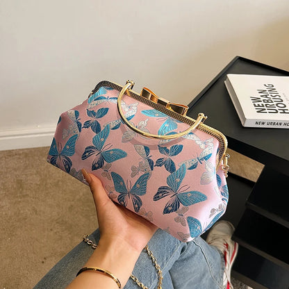 Vintage Embroidered Chain Clutch Handbag