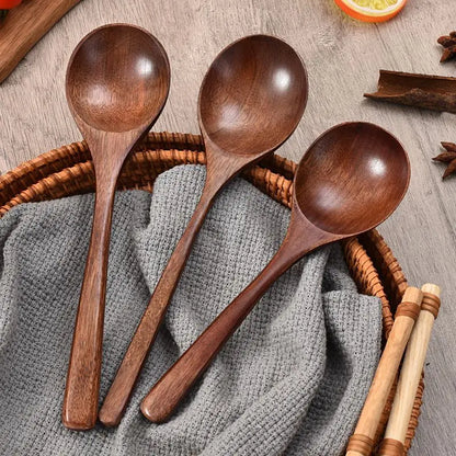 Japanese Style Wooden Soup Spoon with Long Handle
