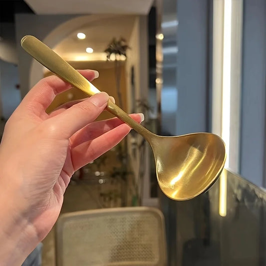 Golden Stainless Steel Soup & Hot Pot Serving Spoons (Set of 2)