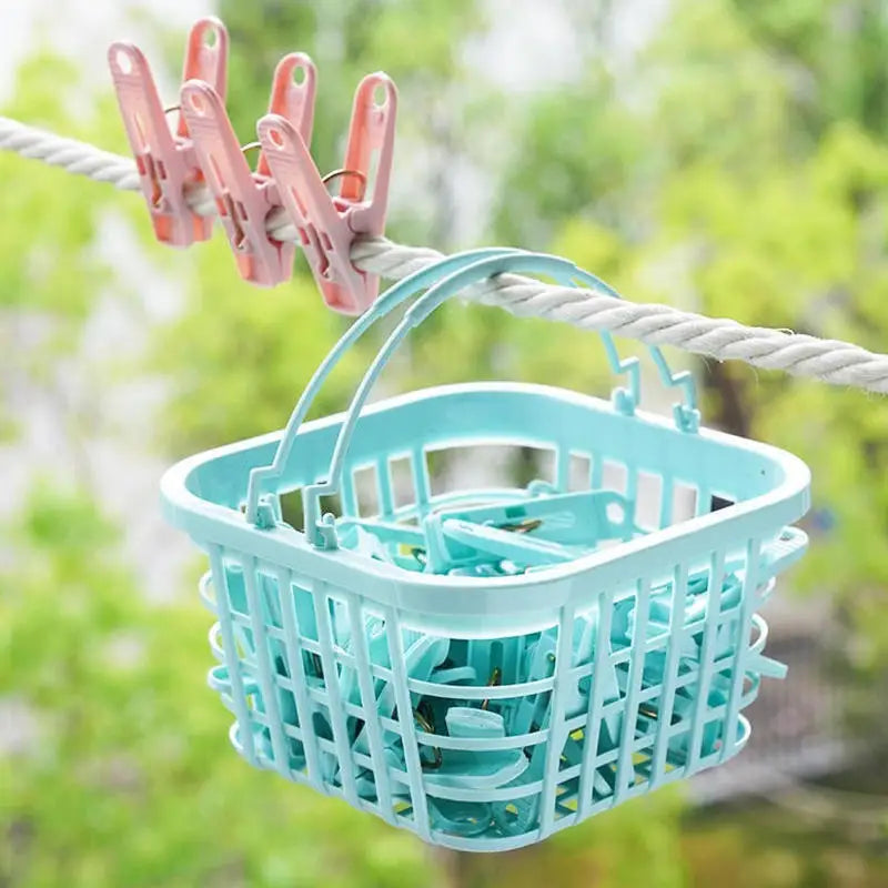 Plastic Clothespins with Storage Basket for Laundry & Home