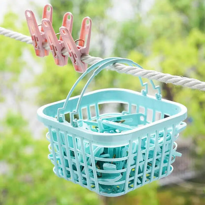 Plastic Clothespins with Storage Basket for Laundry & Home
